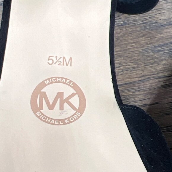 MICHAEL MICHAEL KORS Paloma Metallic Heel Suede Sandals Black Sz 5.5 EUC - Picture 7 of 9